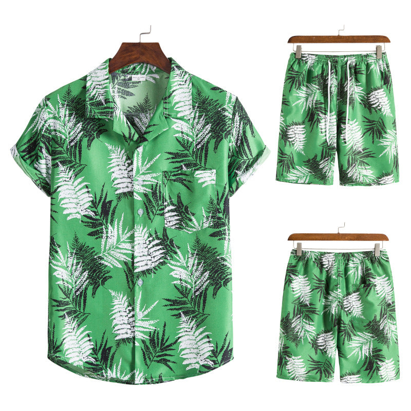 Wholesale Men's Short Sleeve Set Hawaiian Beach Wind Print Short Sleeve Shorts